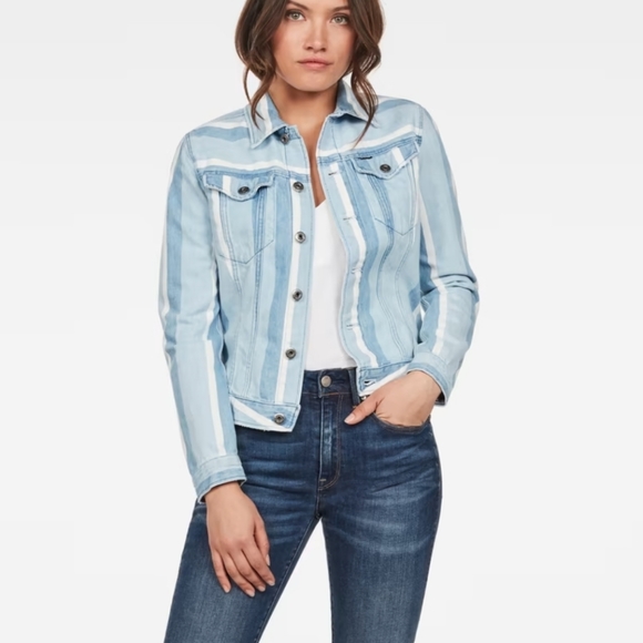 G-Star Raw 3301 Vesp Blue Striped Denim Trucker Jacket Size Small NWT! - Picture 4 of 17